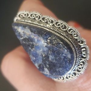 New Huge Rough Lapis Lazuli 925 Silver Ring.